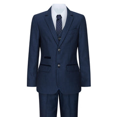 Boys Navy Blue 3 Piece Tweed Birdseye Suit Smart Formal Wedding Classic 1920s-TruClothing