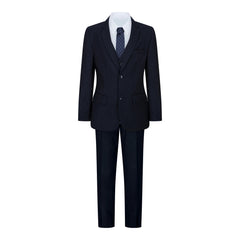 Boys Navy Blue 5 Piece Suit Blazer Waistcoat Shirt Tie Trousers Wedding Party-TruClothing