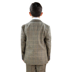 Boys Tan-Brown Tweed 3 Piece Suit - Cavani Albert-TruClothing