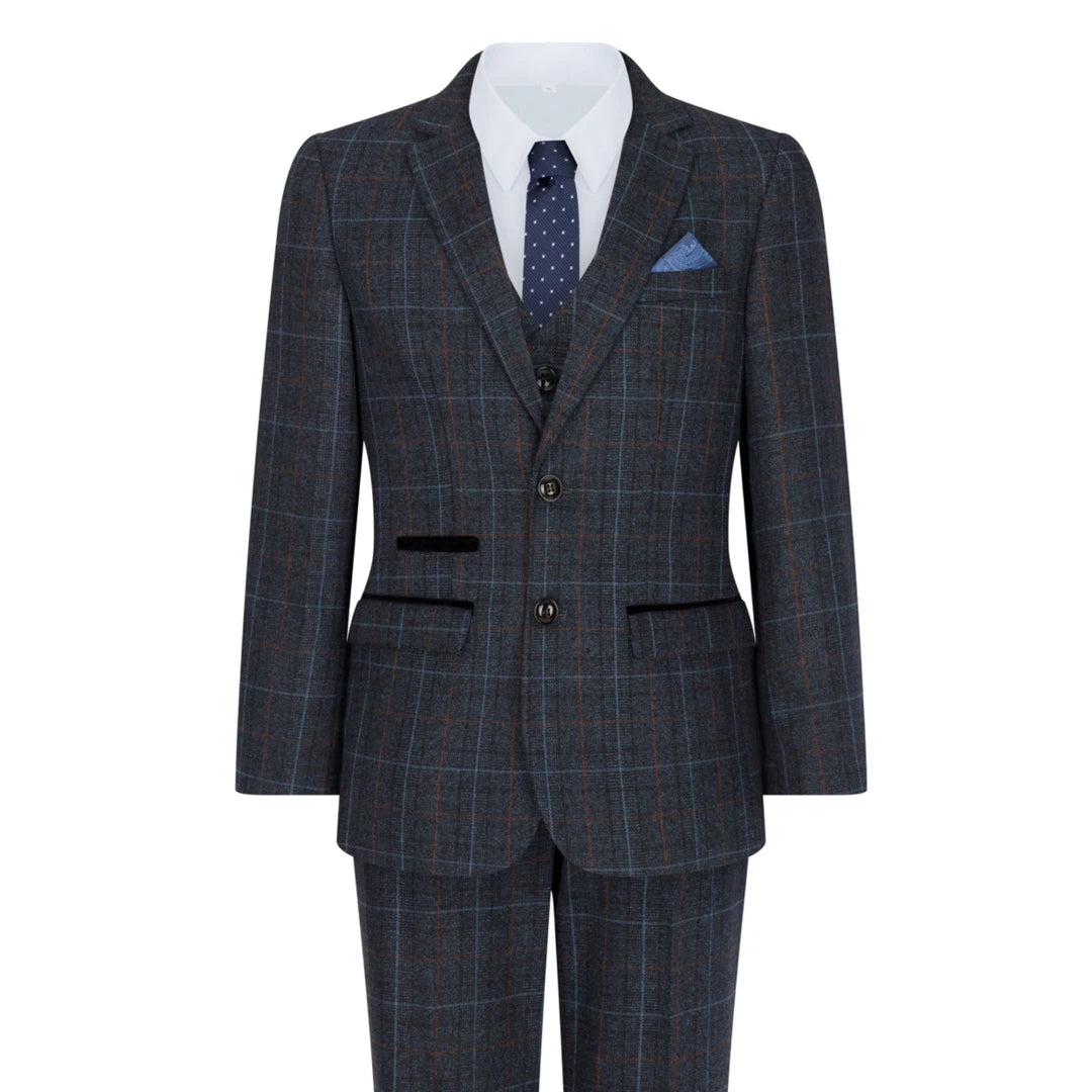 Harvey – Marineblauer 3-Teilig Anzug mit Tweed-Karomuster für Herren und Jungen