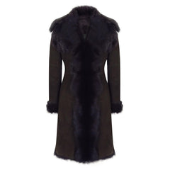 Brown Luxury 3/4 Length Ladies Suede Real Toscana Sheepskin Coat Tailored Fit-TruClothing