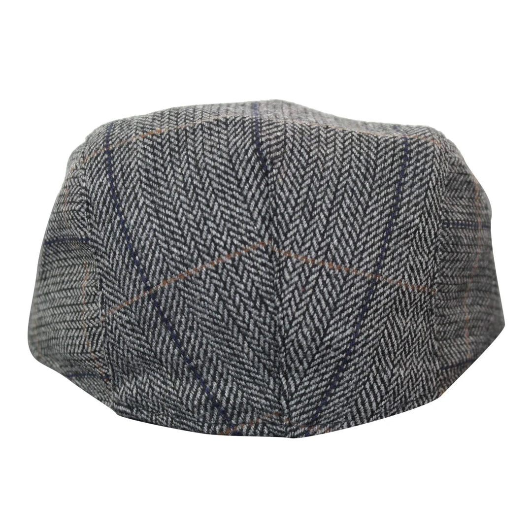 Cavani Albert Mens Tweed Flat Cap - Herringbone Tweed Wool Grandad Flat Hats Vintage - Tan Brown/Charcoal Grey-TruClothing
