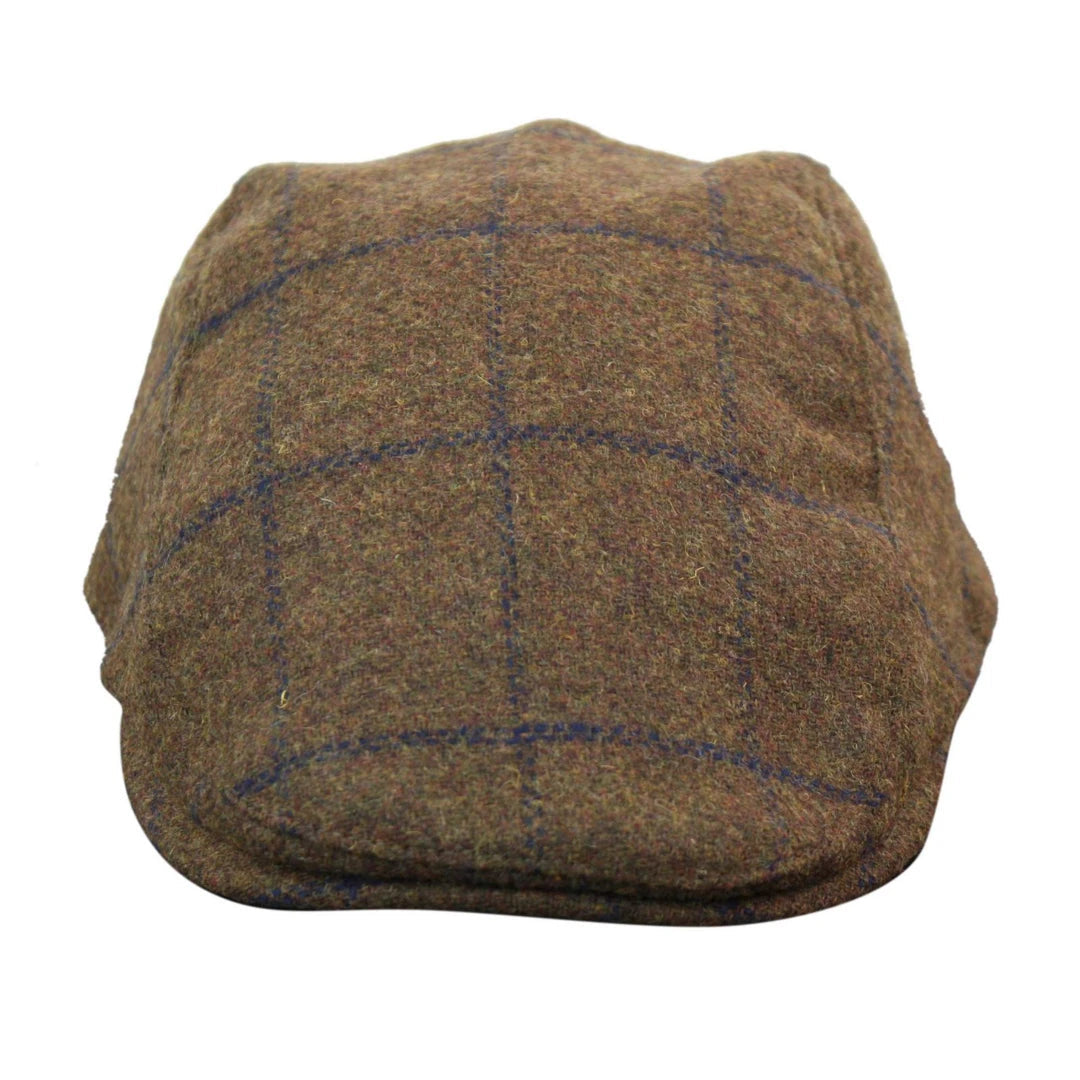 Cavani Kempson Flat Cap - Mens Tweed Wool Check Grandad Hat Vintage - Olive Green/Navy Blue-TruClothing
