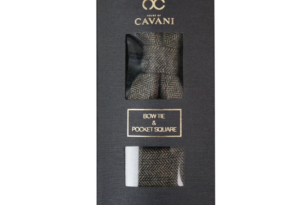 Cavani Martez Herringbone Tweed Bow Tie and Hankie Set-TruClothing