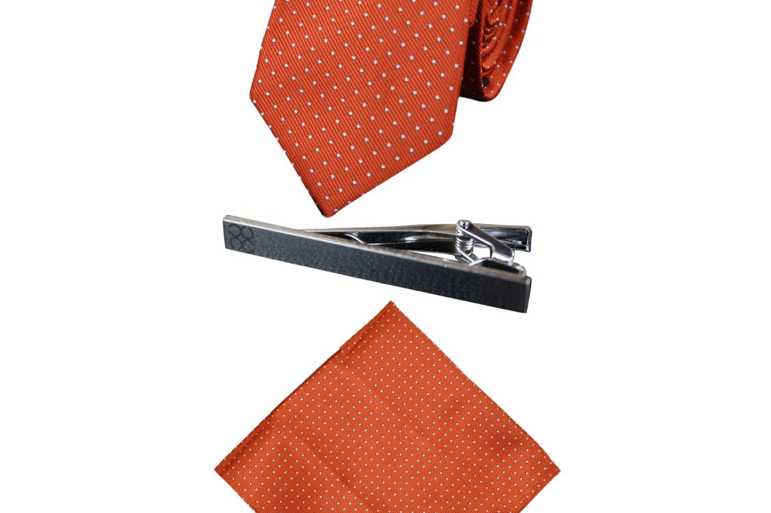 Cavani Satin Tie - Mens Matching Satin Silk Tie Hanky Hankerchief & Tie Clip Polka Dot Wedding Prom Office-TruClothing