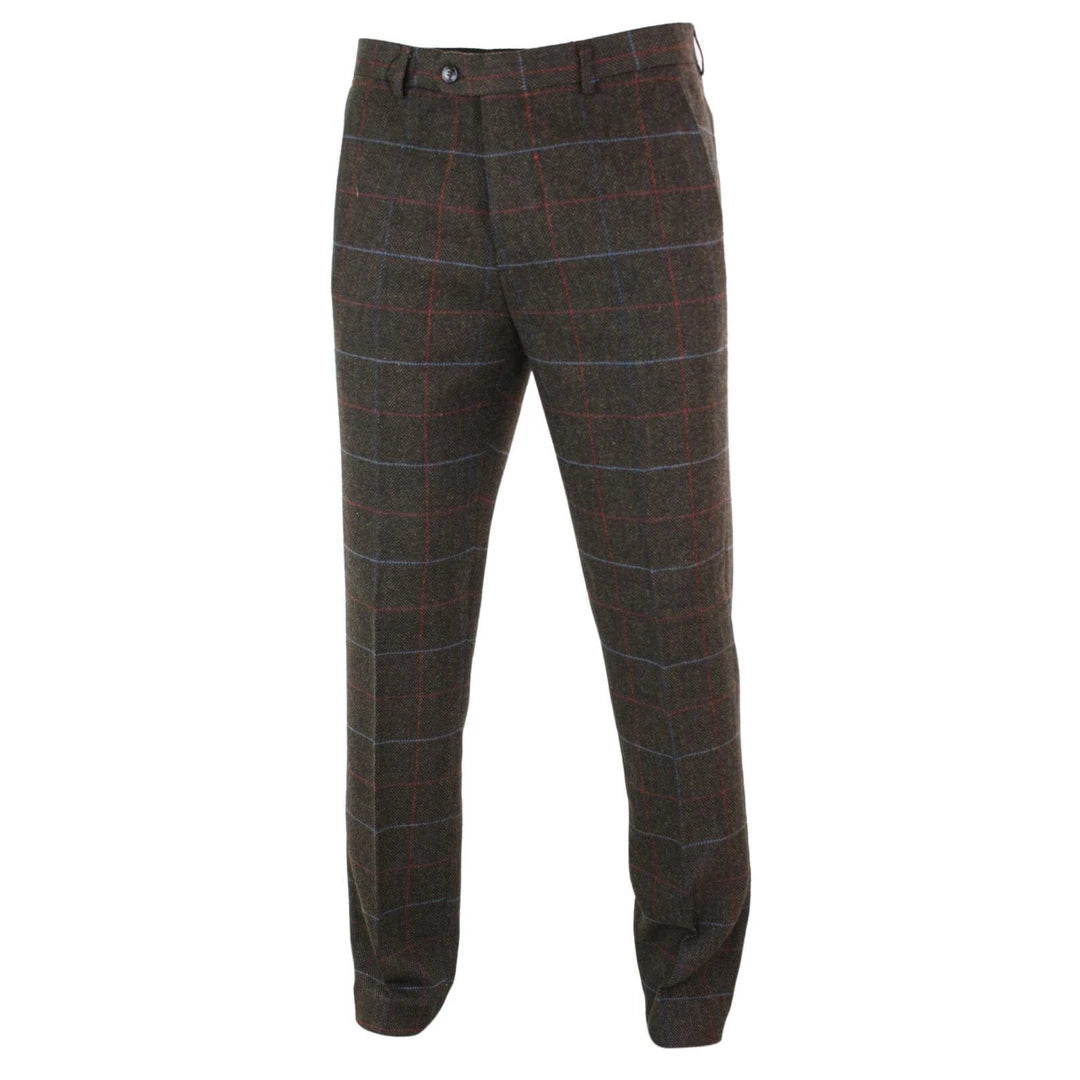 Cavani Tommy - Mens Herringbone Tweed Check Classic Vintage Trousers-TruClothing