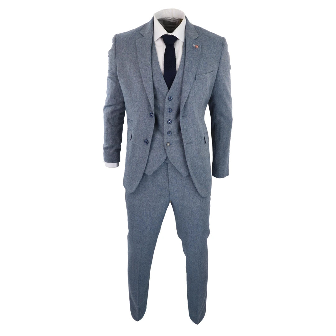 Cavani Wells - Light Blue 3 Piece Twill Suit-TruClothing