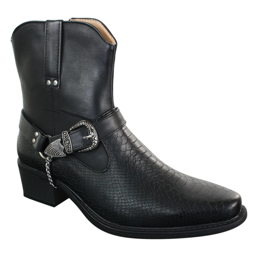 Classique MBO5908 Mens Leather Cowboy Riding Western Chain Ankle Boots-TruClothing