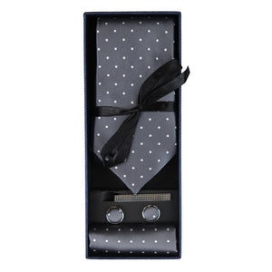 Dotted Neck Tie Gift Set Pocket Square Cuff Links Tie Pin Polka Dot Satin-TruClothing