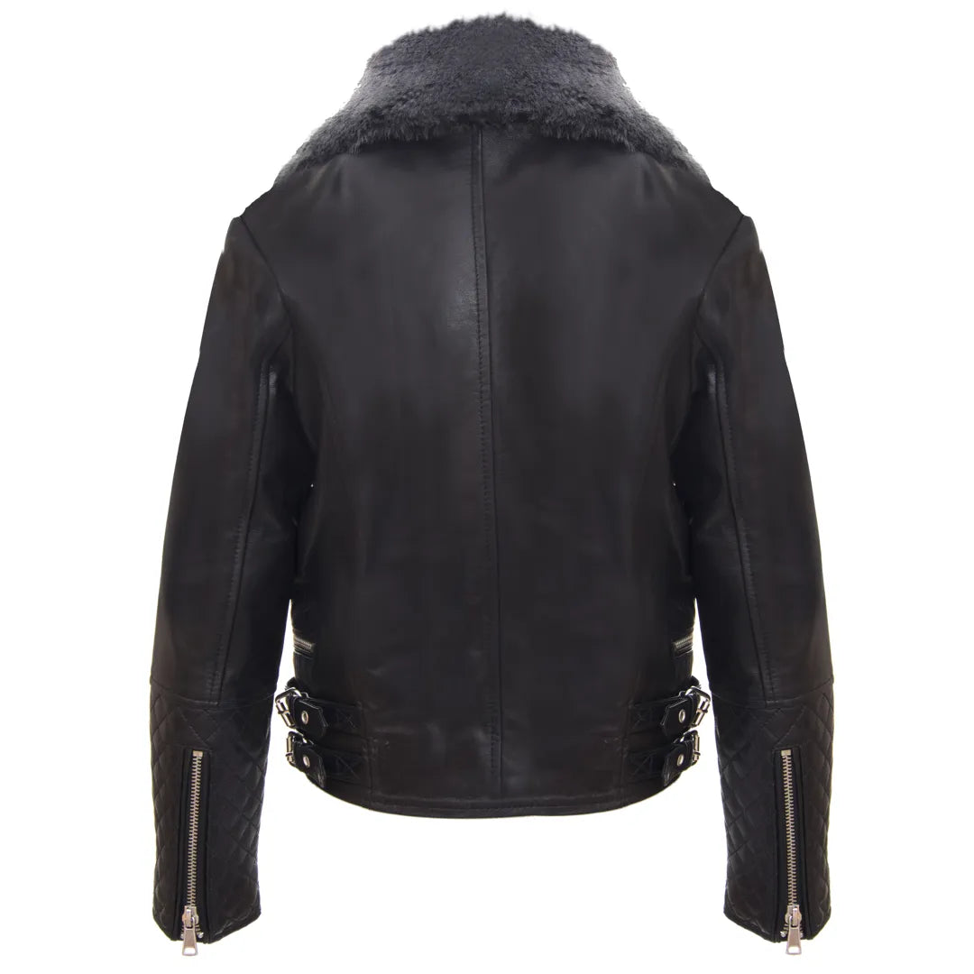 Girls Leather Biker Jacket With Black Fur Collar Infinity TruClothing