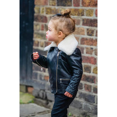 Girls Kids Real leather Biker Style Jacket Cross Zip Black Fur Collar Age 1 - 13-TruClothing