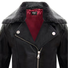 Girls Kids Real leather Biker Style Jacket Cross Zip Black Fur Collar Age 1 - 13-TruClothing