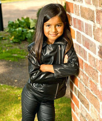Girls Kids Real leather Biker Style Jacket Cross Zip Black Pink Age 1 - 13-TruClothing