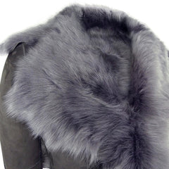 Grey 3/4 Length Ladies Suede Real Luxury Toscana Sheepskin Coat Tailored Fit-TruClothing