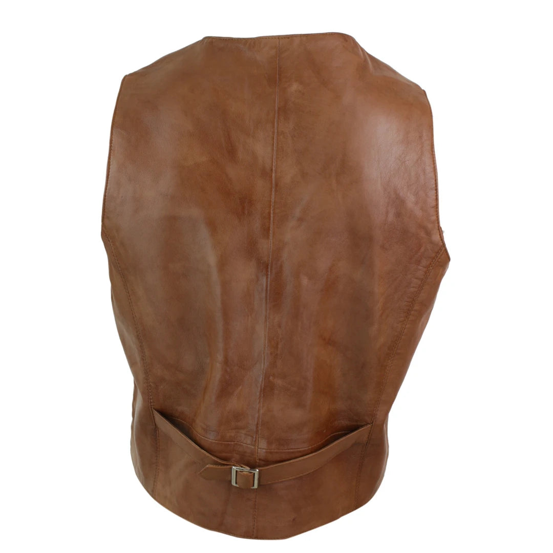 Infinity 153 Napa - Mens Real Leather Gilet Waistcoat Classic Vintage Retro Black Camel-TruClothing