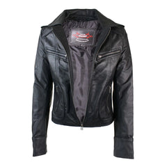 Infinity 9823 Ladies Women REAL Leather BIKER Motorbike Short Slim Fitted Jacket-TruClothing