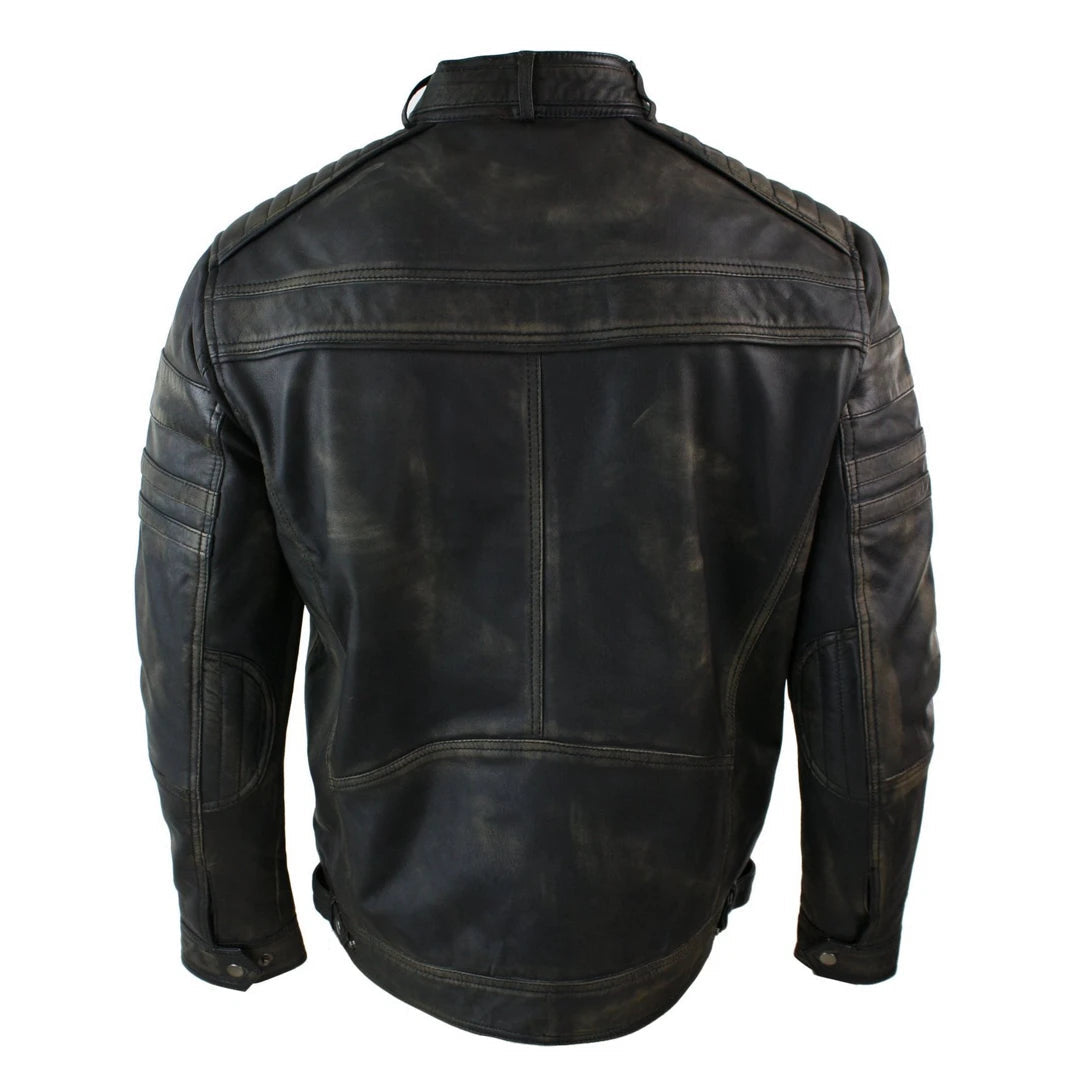 Infinity B73 Mens Black Brown Vintage Biker Real Leather Jacket Distressed Zipped Casual-TruClothing