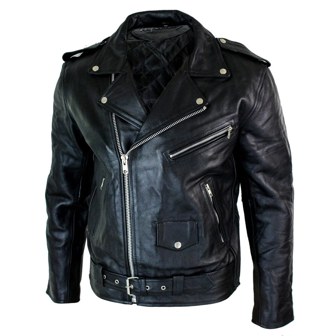 Men s Cowhide Motorcycle Cross Zip Biker Jacket Infinity TruClothing
