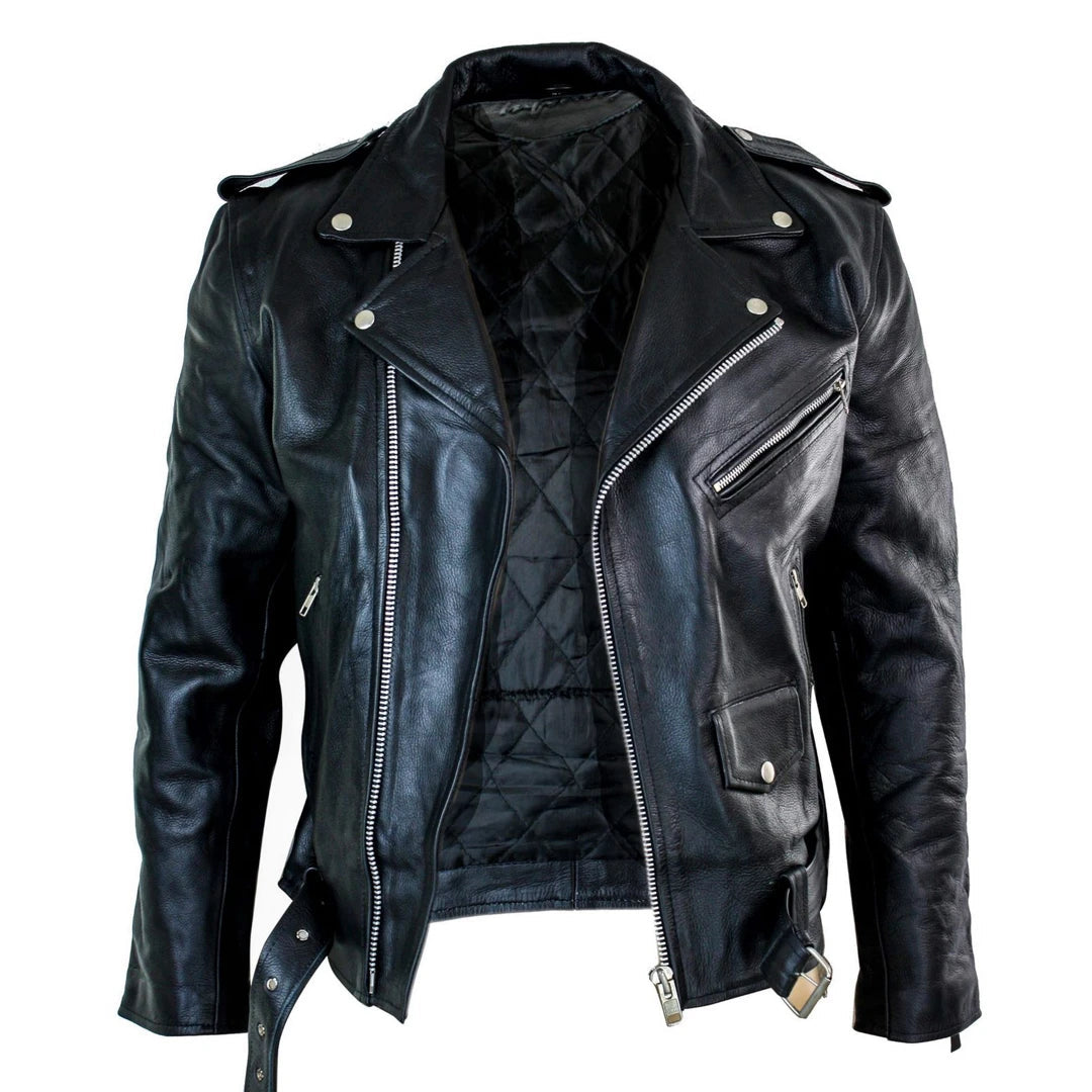 Infinity Brando Hide Mens Cow Hide Original Cross Zip Brando Biker Motorcycle Real Leather Jacket-TruClothing