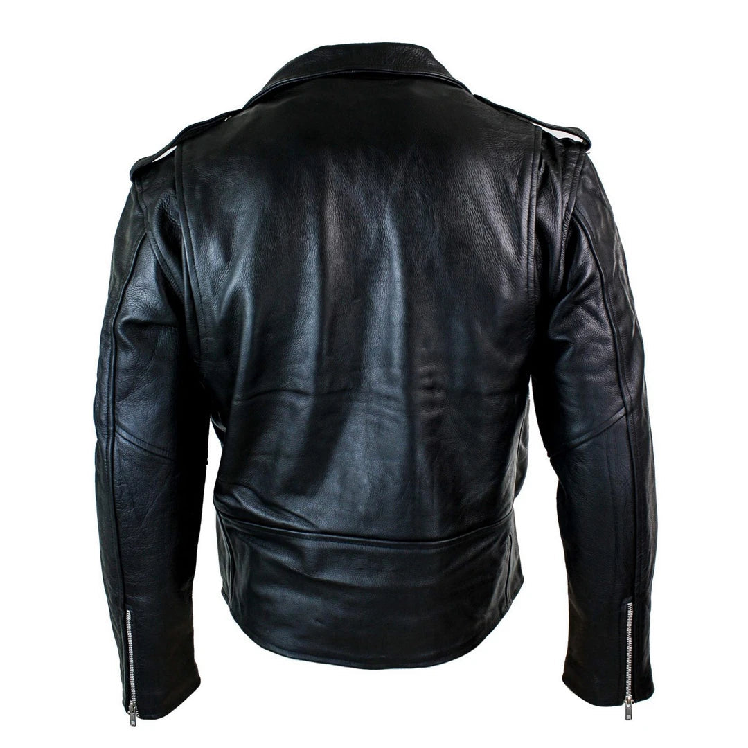 Infinity Brando Hide Mens Cow Hide Original Cross Zip Brando Biker Motorcycle Real Leather Jacket-TruClothing
