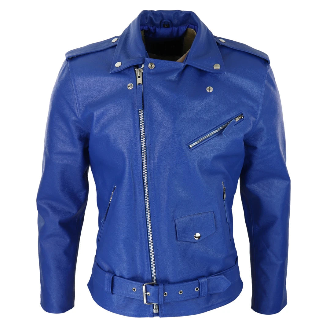 Men s Cowhide Motorcycle Cross Zip Biker Jacket Infinity