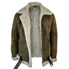 Infinity EK02 Mens Vintage Antique Sherling Sheepskin Cream Fur Air Force Pilot RAF Jacket-TruClothing