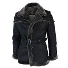 Infinity Ozzy Mens Double Breasted Real Sherling Navy Captain Sheepskin Jacket Belted Grey Black-TruClothing