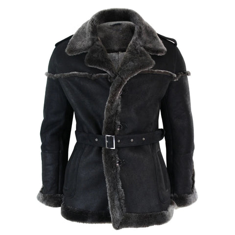 Black belted shearling jacket on sale