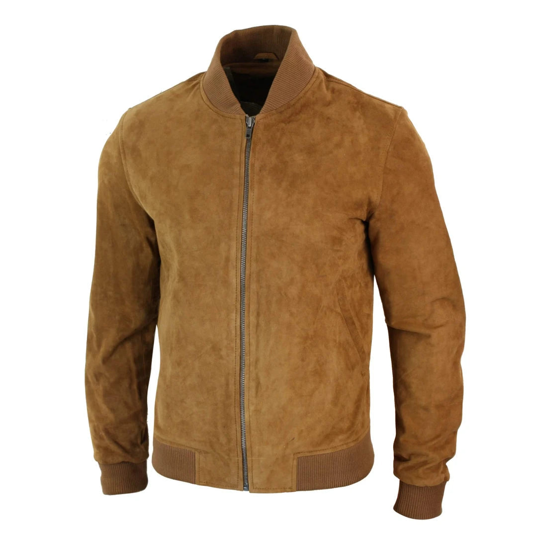 Infinity Varsity Mens Real Suede Leather Bomber College Jacket Classic Retro Vintage-TruClothing