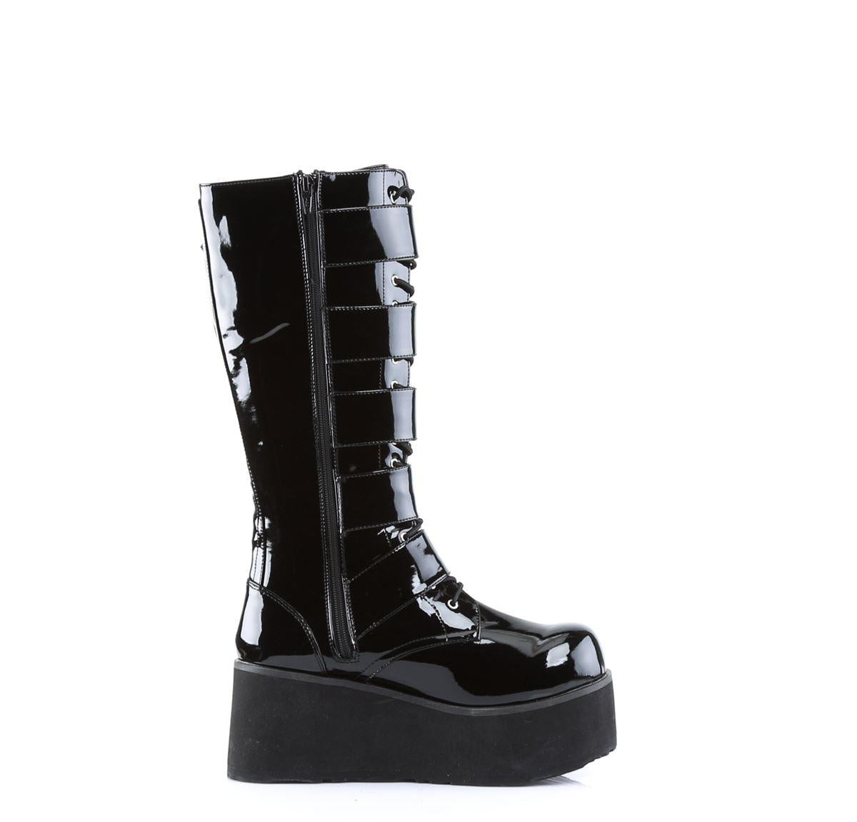 Knee Boots Demonia TRASHVILLE 518 Unisex Goth Punk Rock Black Patent Platform-TruClothing