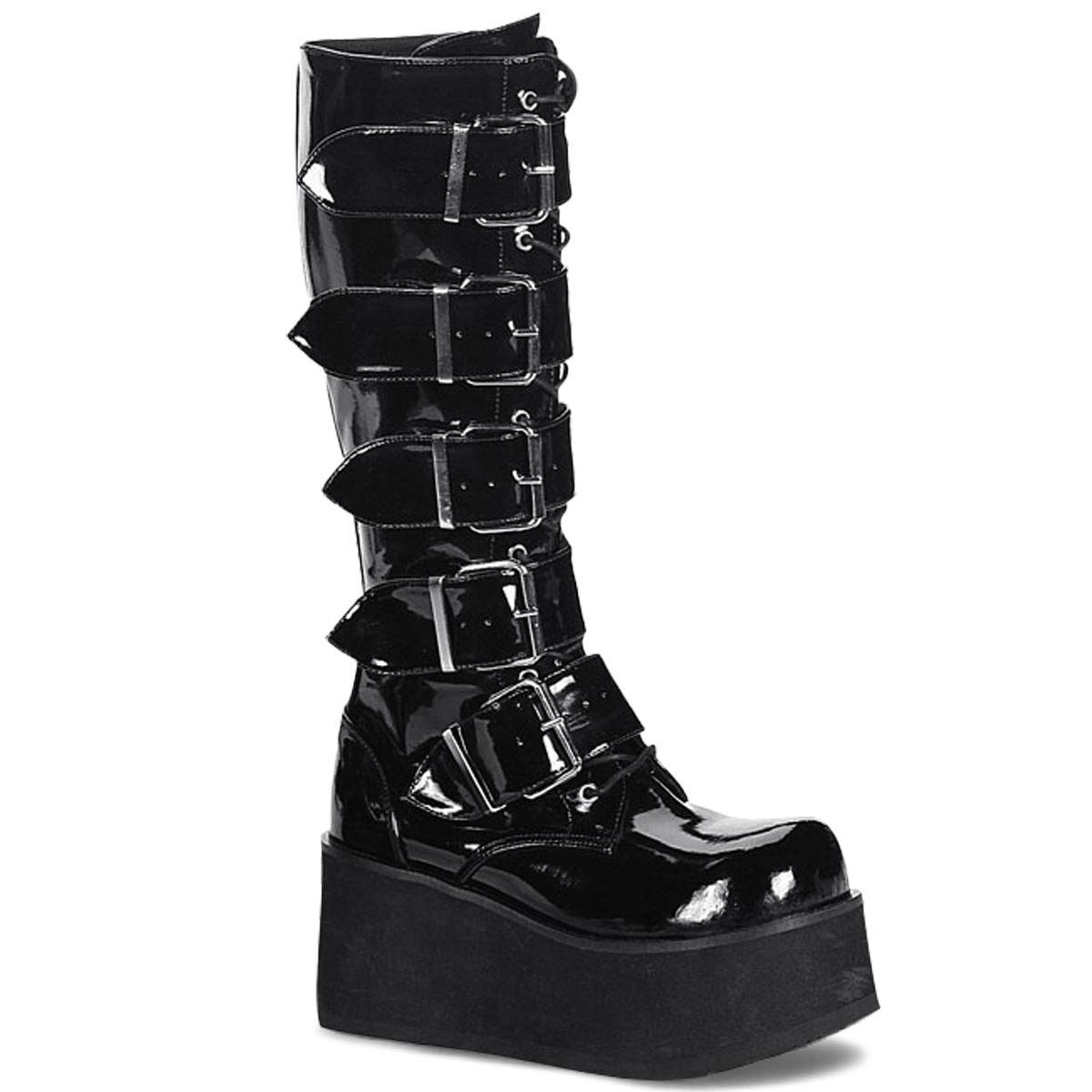 Knee Boots Demonia TRASHVILLE 518 Unisex Goth Punk Rock Black Patent Platform-TruClothing