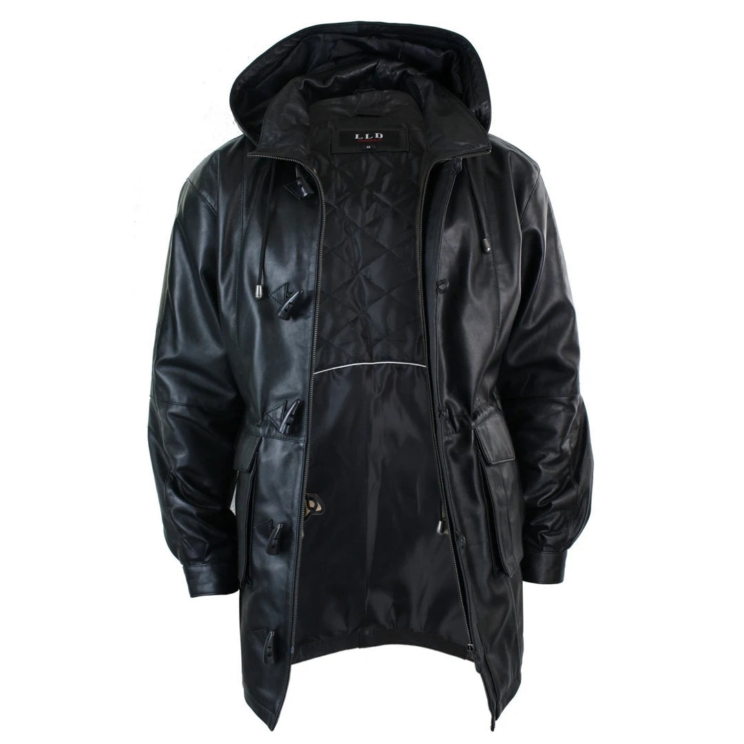 3 4 length clearance leather hooded jacket men's