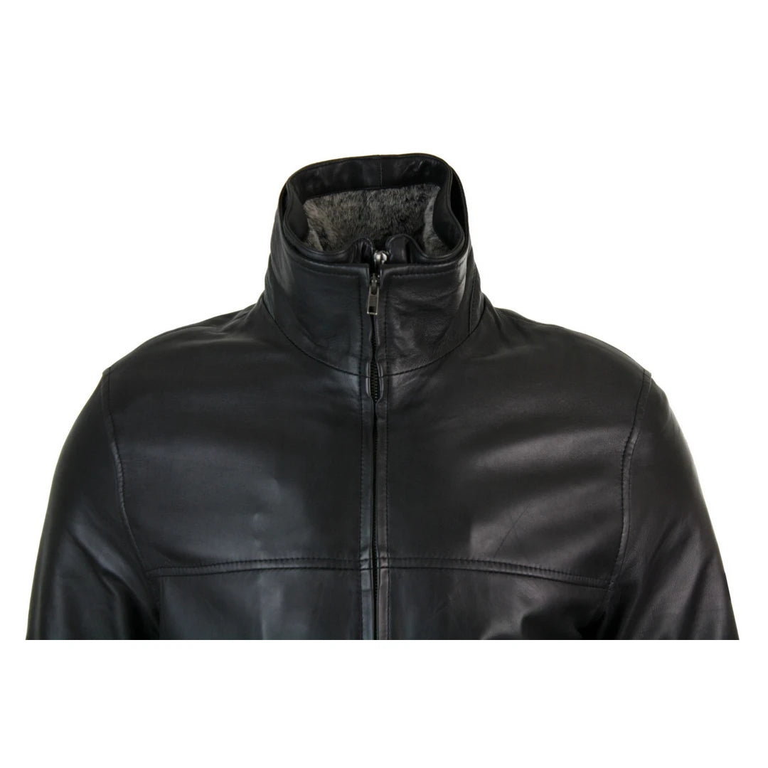 LLD Jango Mens Classic Double Zip Fur Lined Genuine Soft Leather Coat Jacket Regular Fit-TruClothing