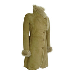 Women Beige Sheepskin Suede 3 4 Long Trench Coat Infinity
