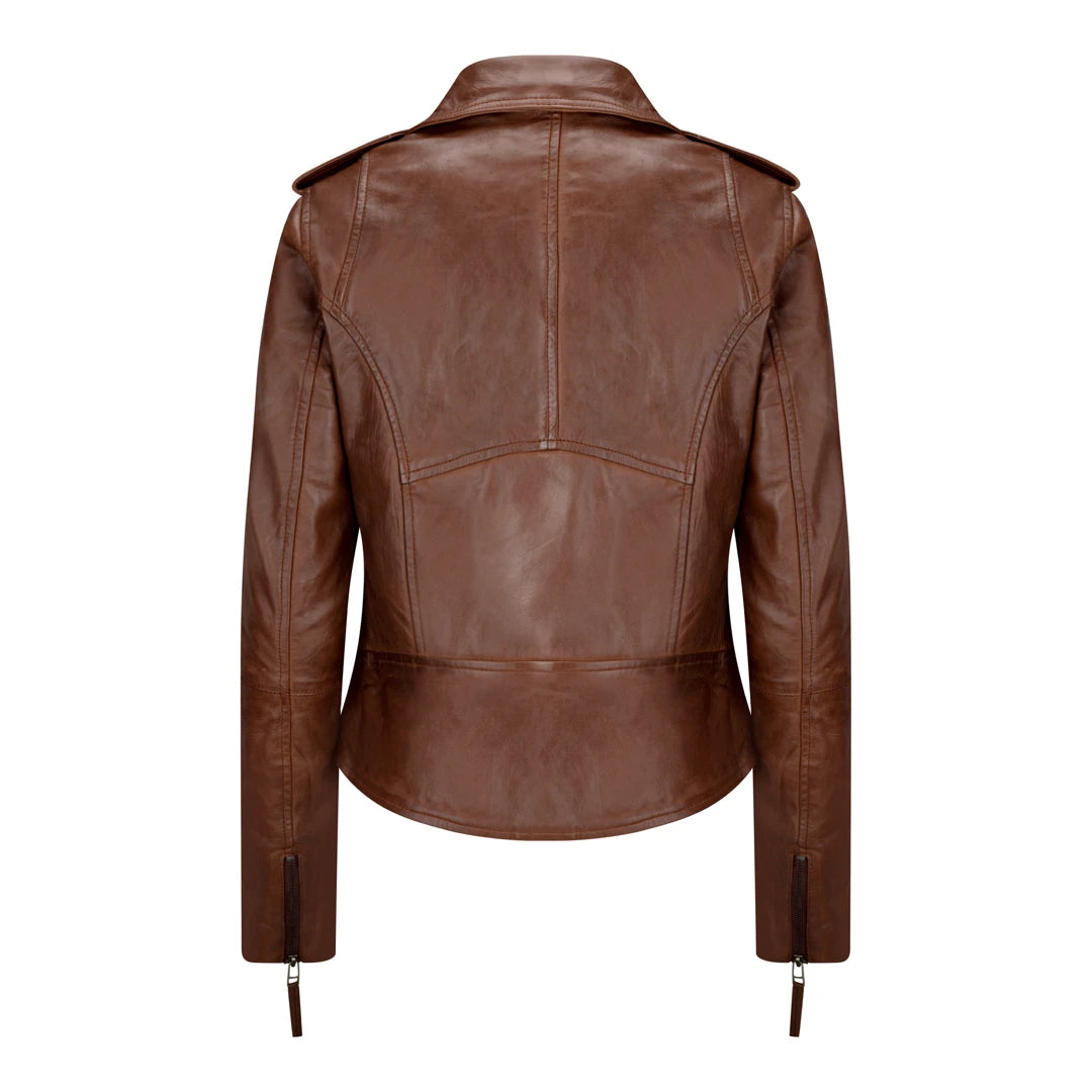 Ladies Real Genuine Soft Leather Short Fitted retro Jacket Brown-TruClothing