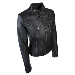 Ladies Real Leather Black Biker Style Fashion Jacket-TruClothing