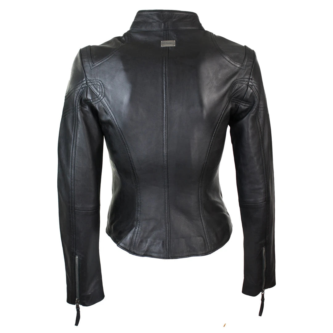 Ladies Real Leather Black Biker Style Fashion Jacket-TruClothing