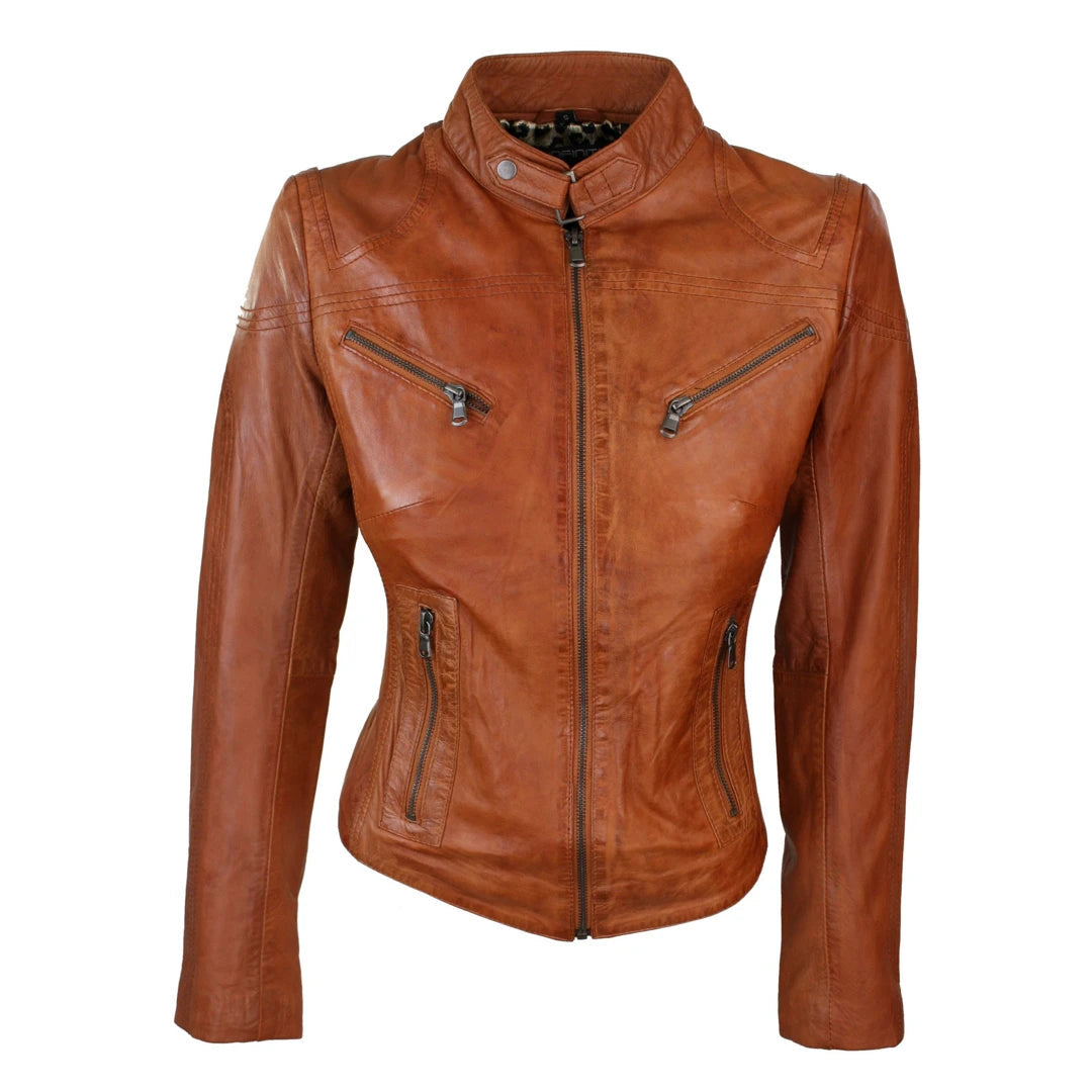 Short brown leather jacket ladies shop