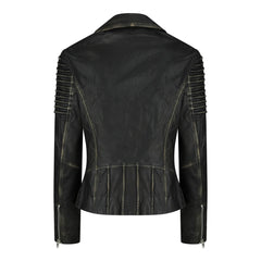 Ladies Slim Fit Leather Jacket - Black Vintage-TruClothing