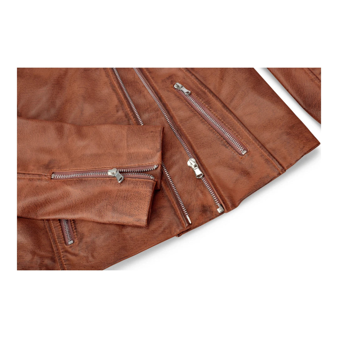 Ladies Slim Fit Leather Jacket - Brown-TruClothing