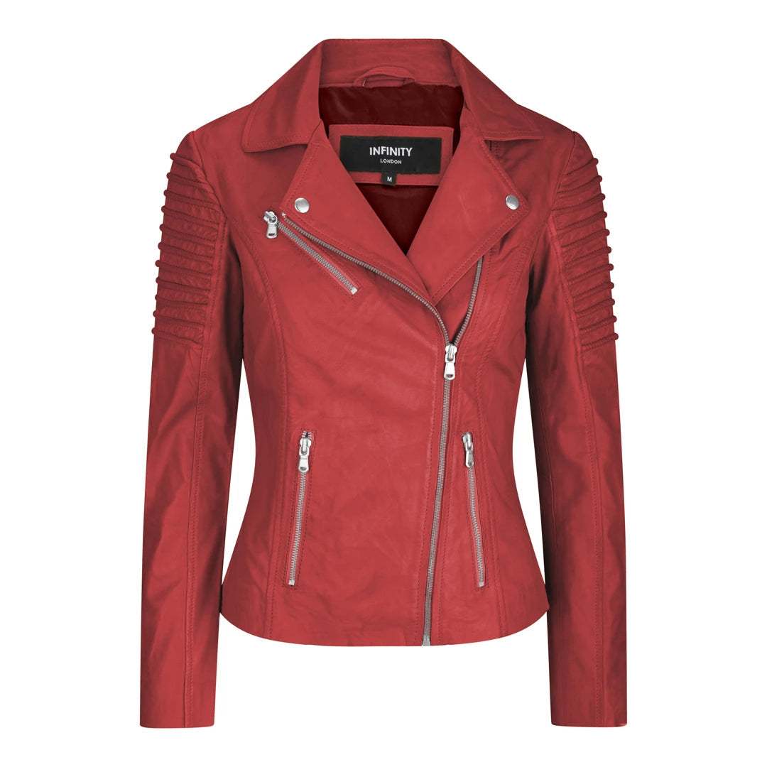 Ladies Slim Fit Leather Jacket - Red-TruClothing