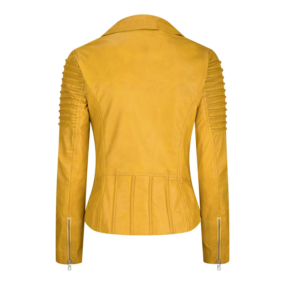 Ladies Slim Fit Leather Jacket - Yellow-TruClothing