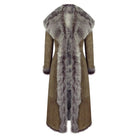 Ladies Suede Toscana Full Length Hooded Taupe Sheepskin Leather Trench Coat-TruClothing