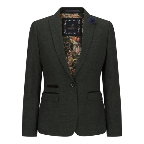 Cavani Caridi Women s Check Olive Green Tweed Blazer TruClothing