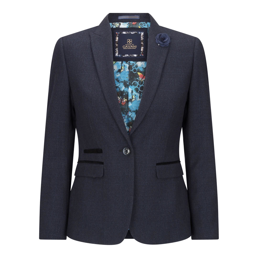 Tweed Ladies Navy Wool Blazer Cavani Caridi Women's Navy Check