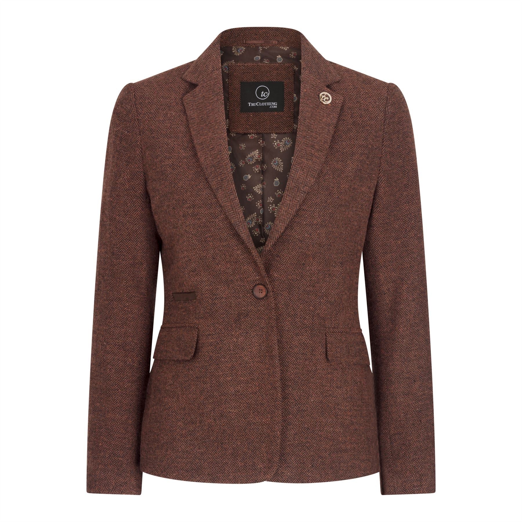 Ladies Tweed Suit Blazer Trousers Waistcoat Herringbone Wool Vintage Rust Brown-TruClothing