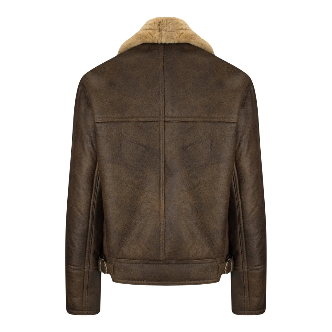 Ladies Winter 100% Real Sheepskin Leather Camel Brown Ginger Aviator Jacket-TruClothing