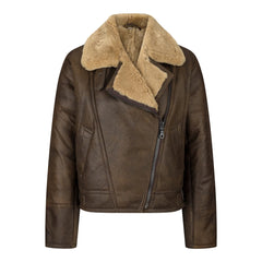 Ladies Winter 100% Real Sheepskin Leather Camel Brown Ginger Aviator Jacket-TruClothing