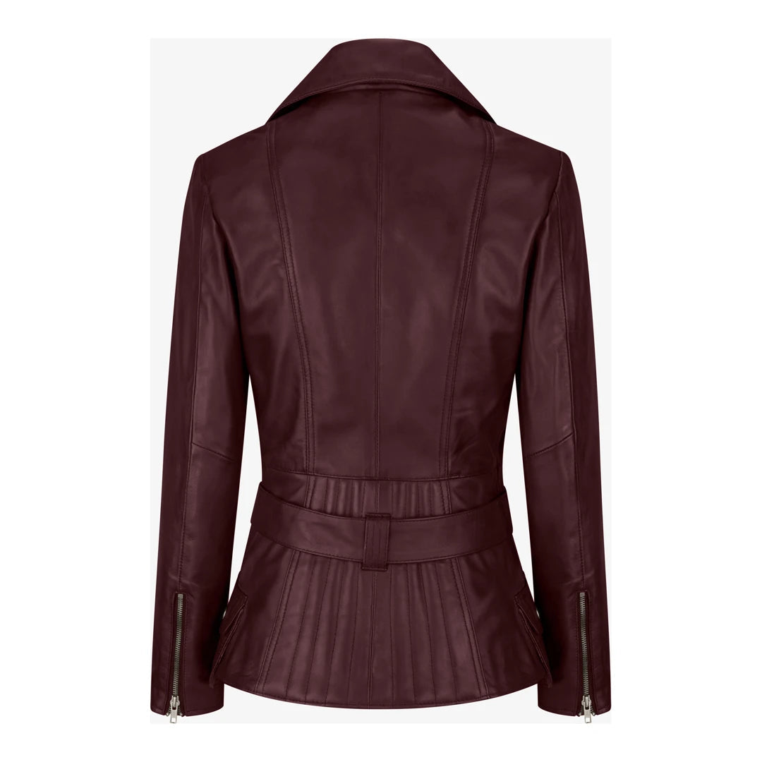 Ladies burgundy leather jacket sales
