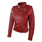 Ladies Women Genuine Real Leather Slim Fit Red Biker Jacket Velvet Lining-TruClothing